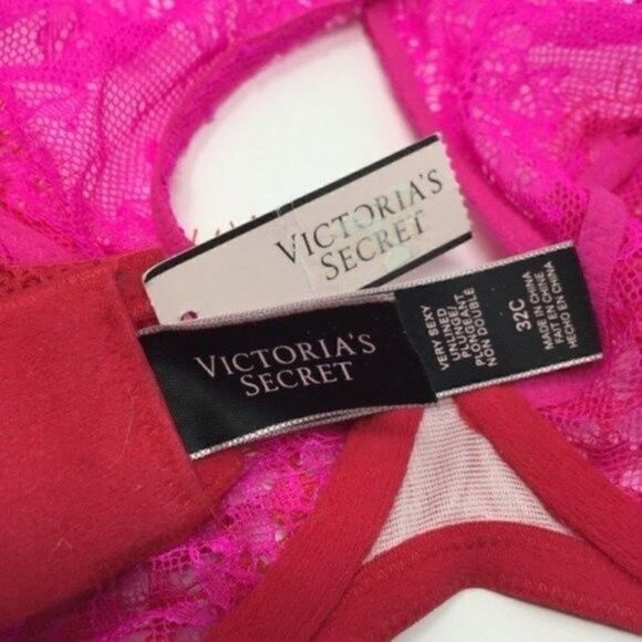 Victoria Secret NWT hot pink lace bra halter under wire 32C BoxB - Picture 6 of 7